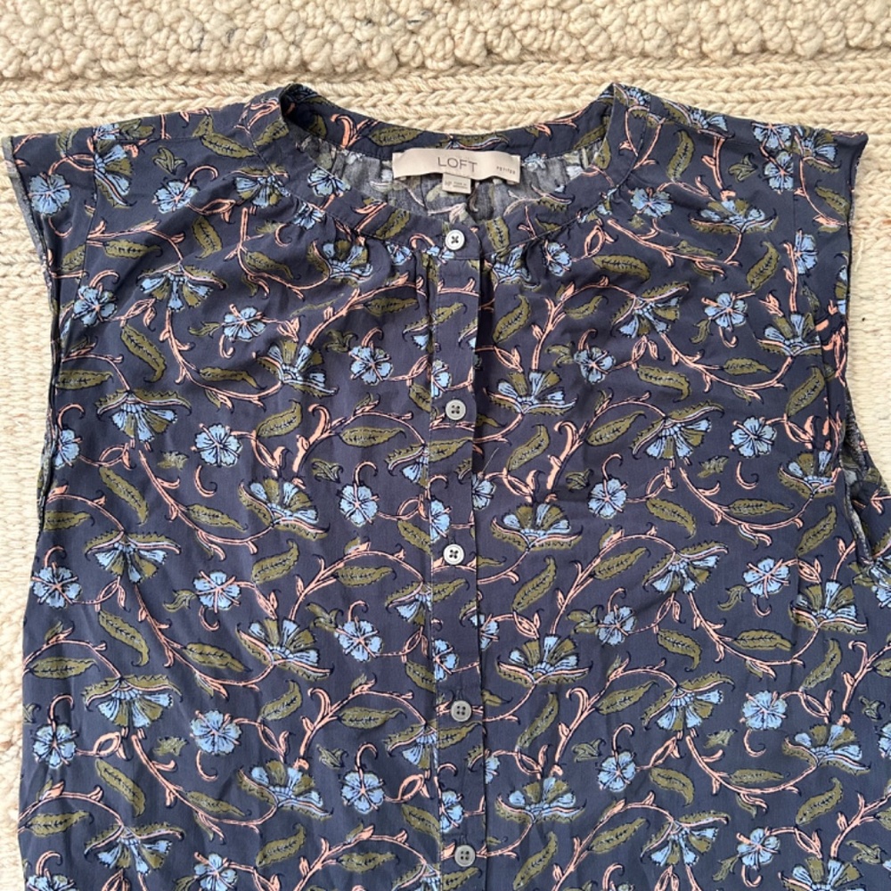 LOFT Sleeveless Button-down Dress / Tunic - Floral Print - Medium Petite